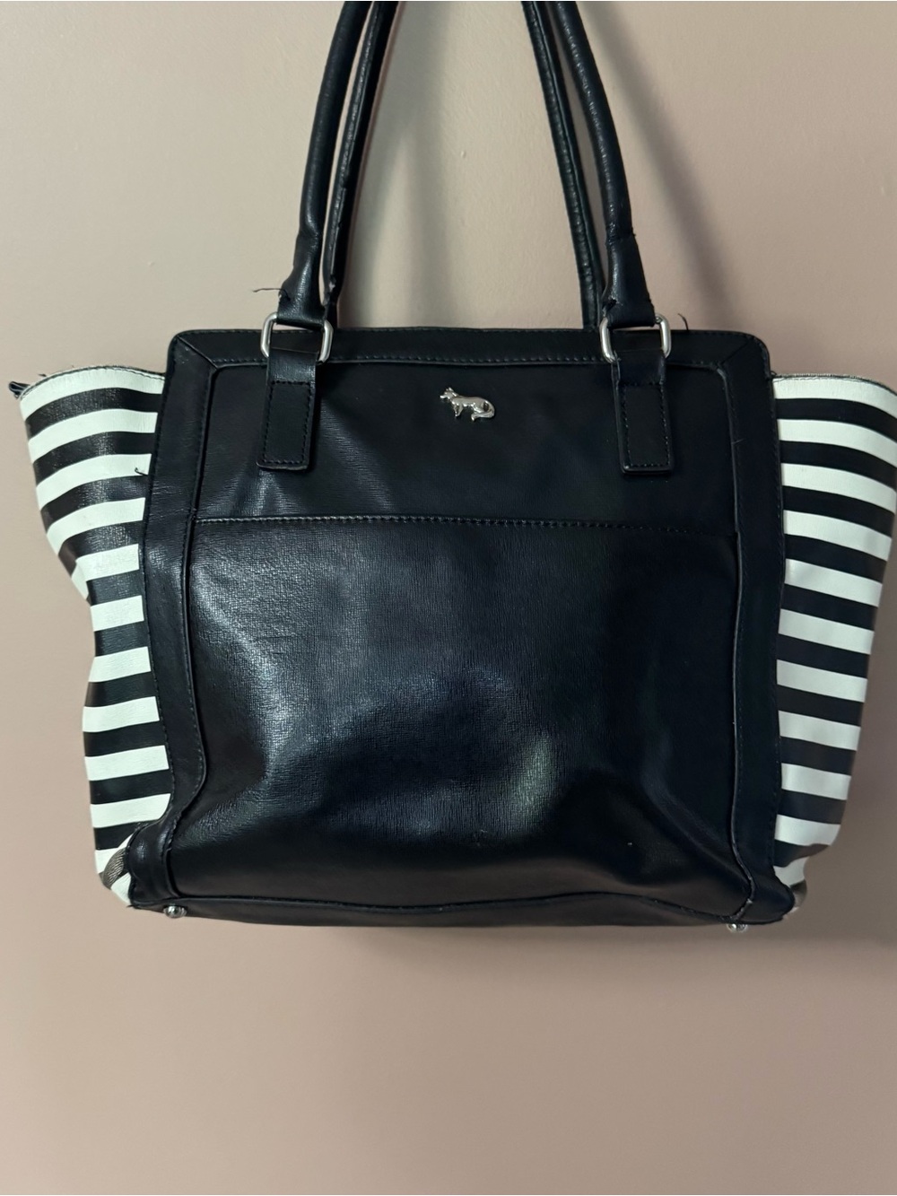 Emma Fox Black Tote with Black & White Striped Sides